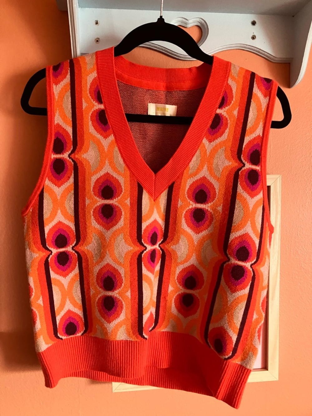 Anthropologie Maeve Pink-Orange Knit Sweater Vest